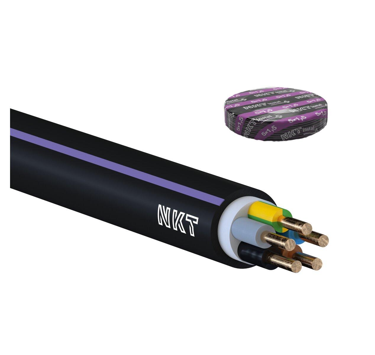 Kábel CYKY-J 5x1,5 mm2 Instal PLUS v kruhoch 100m (s fialovým pruhom)           