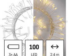 Svietidlo LED VIANOČNÉ- reťaz nano D3FW01 strapec 2,4m teplá b. časovač