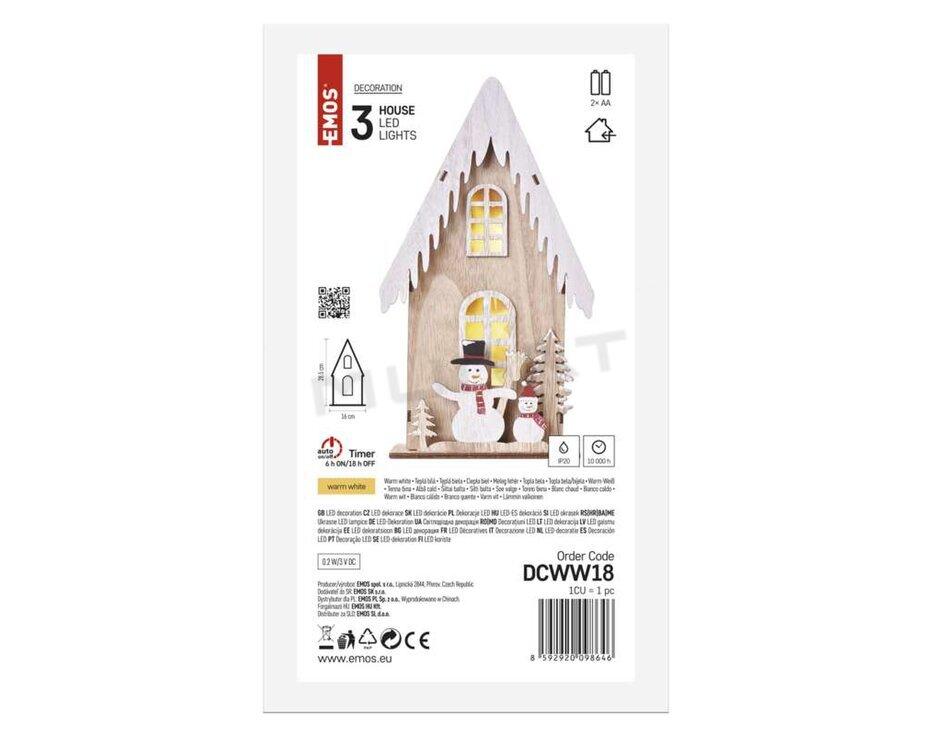 Svietidlo LED VIANOČNÉ- DCWW18 dom so snehuliakmi 28,5cm 2×AA teplá biela čas