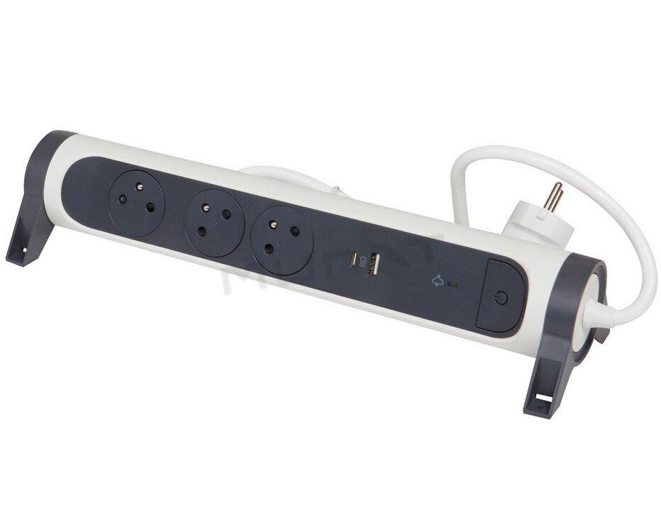 Predlžovacia šnúra 3zásuvky- 1,5m USB A+C s prep. ochr.+vypínač biel/sivá 049416
