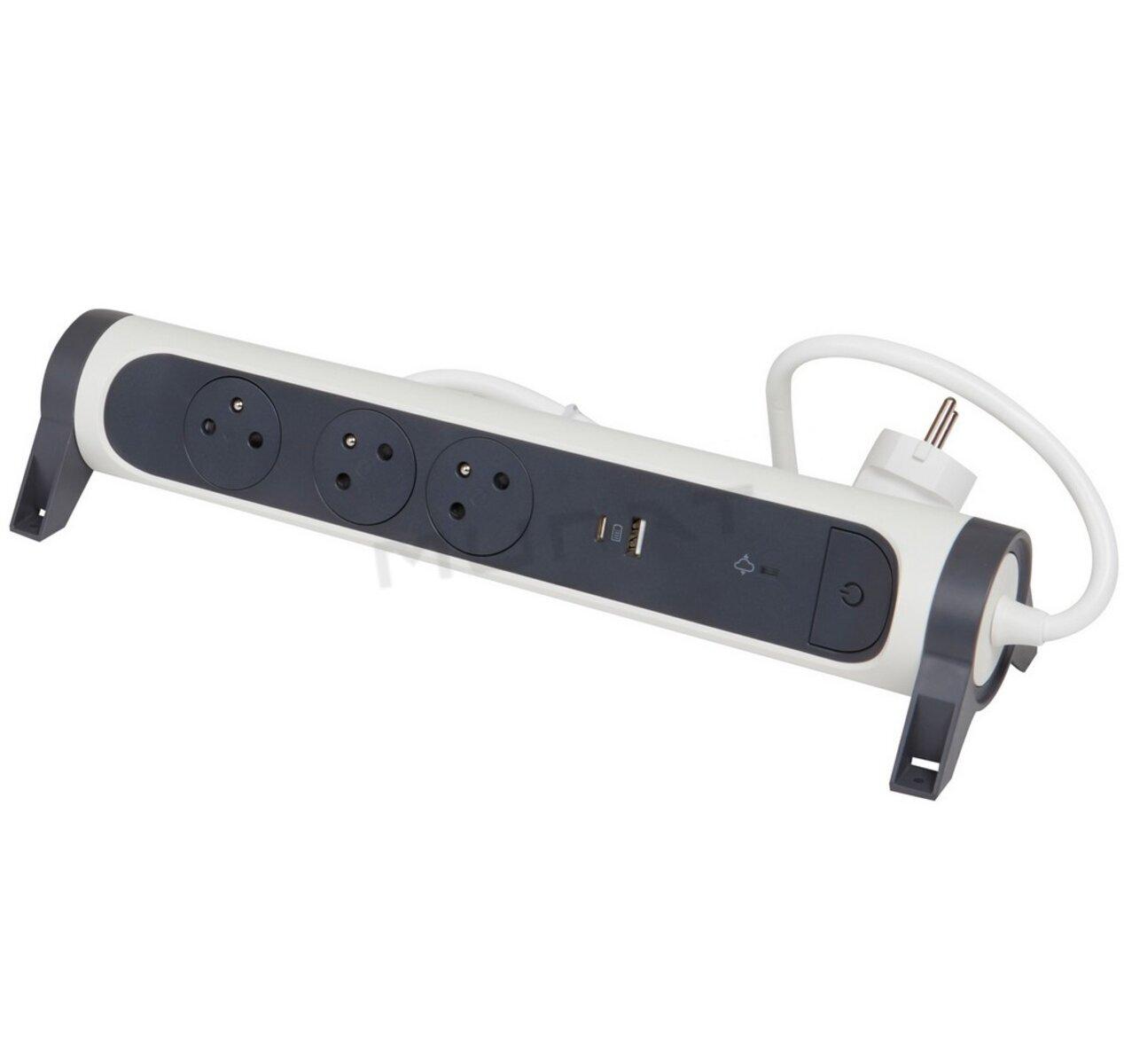 Predlžovacia šnúra 3zásuvky- 1,5m USB A+C s prep. ochr.+vypínač biel/sivá 049416